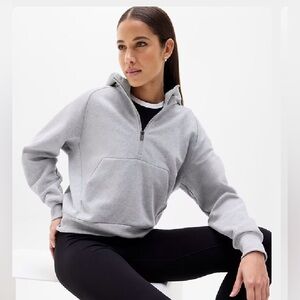 Athleta Forever Fleece 1/2 Zip Hoodie-Gray Heather